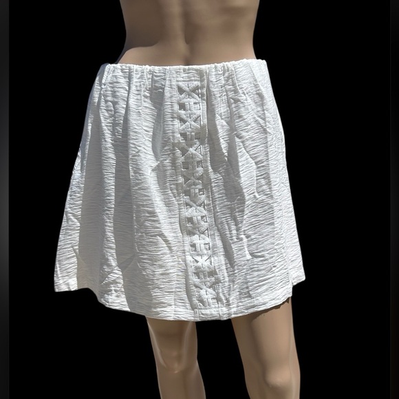 Mon Renn Anthropologie White Side Zip Fully Lined Rayon Skirt Women Size M EUC - Picture 1 of 11